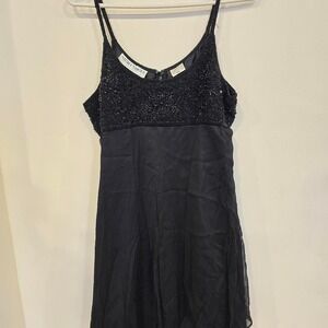 Vintage Night Vogue Black Silk Beaded Slip Dress PXL Party Formal Luxury Glam